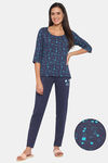 Rosaline Starry Nights Knit Cotton Pyjama Set - Ocean Cavern — thumbnail 1